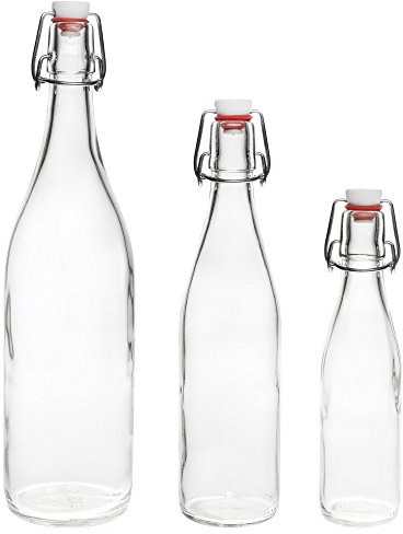 Bügelflasche Bügelverschlussflasche leere Glasflasche mit Bügelverschluss Weinflasche Schnapsflasche Essig Öl Glasflaschen von slkfactory- 6 x 1000ml, durchsichtig