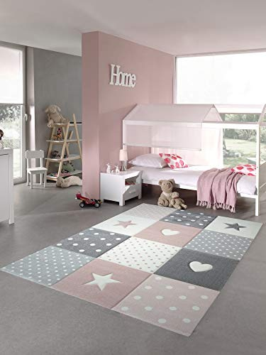 CARPETIA Lekmatta för barn, stjärnmönster, krämrosa, 140 x 200 cm