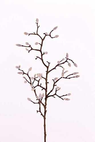 artplants.de Künstlicher Magnolien Zweig Kotori, 40 Kätzchen, weiß - braun, 75cm - Kunstzweig - Kunstblumen