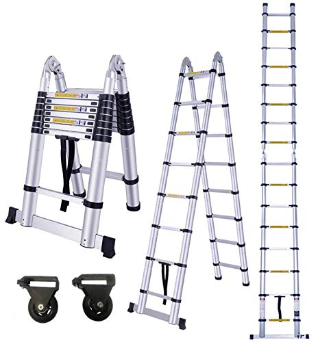 HENGMEI 5M Alu Teleskopleiter Klappleiter Stehleiter Schiebeleiter Mehrzweckleiter Leiter Anlegeleiter Aluleiter (5M, Klappleiter)