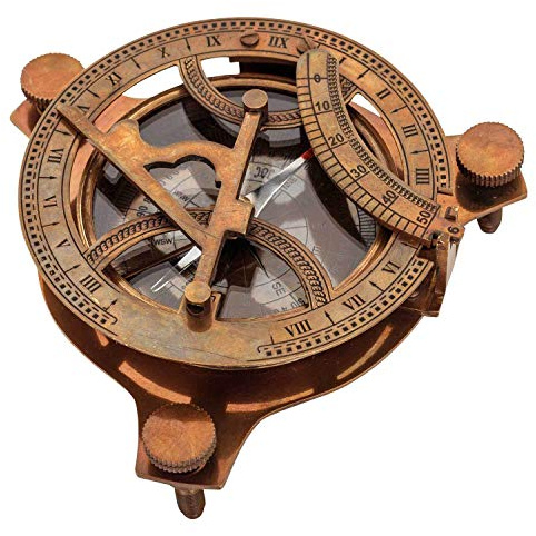 Antique Sundial Compass Replica Solid Brass Pocket Sundial West London