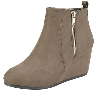 DREAM PAIRS Women's Suede Low Wedges Ankle Boots,Taupe/Suede,7