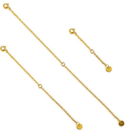 LONAGO 3 Piezas Plata de Ley 925 Extensor de Collar Cadenas Extensor de Pulsera para la Fabricación de Joyas (Oro Amarillo)