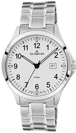 Dugena Herren-Armbanduhr 4460993 Boston, Quarz, weißes Zifferblatt, Edelstahlgehäuse, Mineralglas, Edelstahlarmband, Drückerfaltschließe, 10 bar