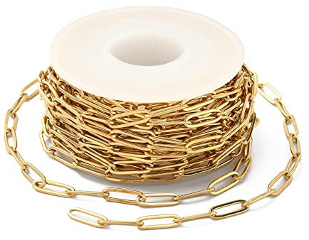 UR URLIFEHALL 5 m lange 304 Edelstahl-Büroklammer-Ketten, gezogene, längliche Kabelketten mit Spule Gold gelötet für Halsketten und Schmuckherstellung