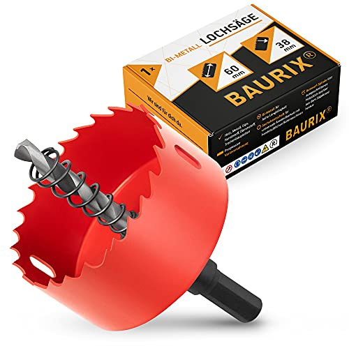 BAURIX® Sierra Corona bimetálica [60mm] I Brocas madera - Broca para agujeros redondos - Coronas Perforadoras para tablaroca, plástico, PVC, metal, madera, etc. - Broca Corona