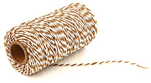 RAILONCH Farbe Baumwollgarn, Zweifarbig Makramee Garn 2 mm x 200 m, Naturgarn Baumwollschnur Baumwollkordel für DIY Dekoratives Geschenk Handwerk Strickwerkzeuge (braun + weiß)