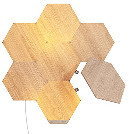 Nanoleaf Elements Starter Kit, 7 Esagoni Luminosi LED Effetto Legno Smart - Applique da Parete Interno Modulari, Luci Led Dimmerabile WiFi, Funziona con Alexa, Sincronia Musicale, Decorazioni Casa