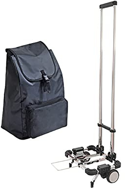 Faltbarer Einkaufswagen Einkaufstrolley 2 Räder, Tragbar Einkaufsroller Warenkorb Mit Teleskopgriff Wasserdicht Edelstahl Trolley-Tasche Mini Sackkarre Mit Bungee-Seil Zum Reisen (Schwarz)