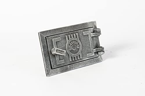 SEZAM Revisionstür für Öfen aus Gusseisen 10,5 x 3,5 x 17 cm, Kamintür - Klappe - Räumungstür, für Backöfen, Feueröfen & Kamine - altsilberfarben bemalt