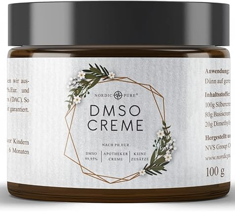 DMSO Creme Dimethylsulfoxid 99,9% Reinheit - in einer hochwertigen Basicreme nach DAC Deutschem Apotheken Codex - im braunen Apotheker Glastiegel - 100ml