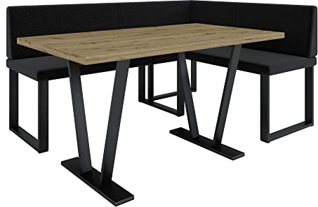 Eckbank Akiko Metal mit Tisch - Eckbankgruppe für Ihrem Esszimmer, Küche modern, Sitzecke, Essecke. Perfekt für Küche, Büro und Rezeption. Solide und Starke Verarbeitung. (INARI 100, 196x142 rechts)