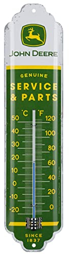 Nostalgic-Art Retro Thermometer, 7 x 28 cm, John Deere – Service & Parts – Geschenk-Idee für Traktor-Fans, Original Lizenzprodukt (OLP), aus Metall, Vintage Design