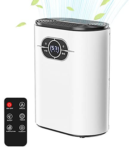 1200ml Portable Small Electric Dehumidifiers Absorb Water 600ML/24h,Dehumidifier w/Remote Controller and Drain Hose,2 Working Modes,Auto Off & Timer,Ultra Quiet,for Bedroom,Bathroom,Basement