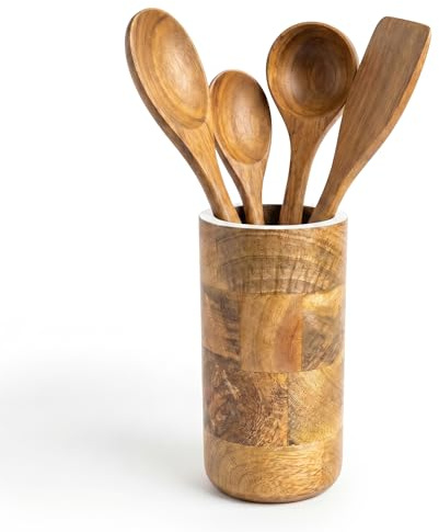 THE ART BOX Support Comptoir pour Ustensiles Cuisine Bois Blanc – 15,2 cm Organiseur Rangement pour Ustensiles Cuisine Acacia Naturel Comptoir, Cuillères, Spatules, Outils Cuisine