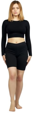 LUXFAB Womens Cycling Over-Knee Shorts Dancing Super Stretch Ladies Dancing Walking Running Gym Short Sizes 8-26 Black