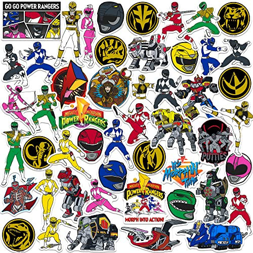 Mighty Morphin' Power Rangers 50CT Vinyl Large Deluxe Stickers Variety Pack - Laptop, Water Bottle, Scrapbooking, Tablet, Skateboard, Indoor/Outdoor - Set of 50
