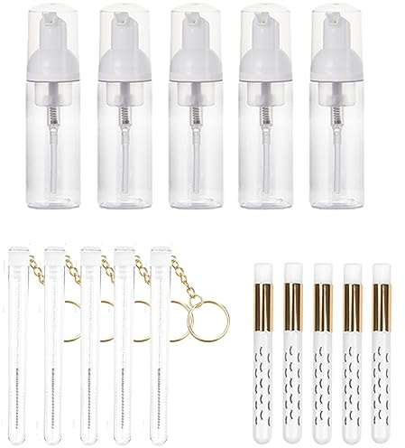 15 Stück Wimpern-Shampoo-Bürste Wimpernbürste mit Schaumstoffflasche, 5 Wimpernverlängerungen Mascara-Bürsten + 5 Peel off Mitesserentferner 5 Schaumseifenspender nachfüllbare Flasche