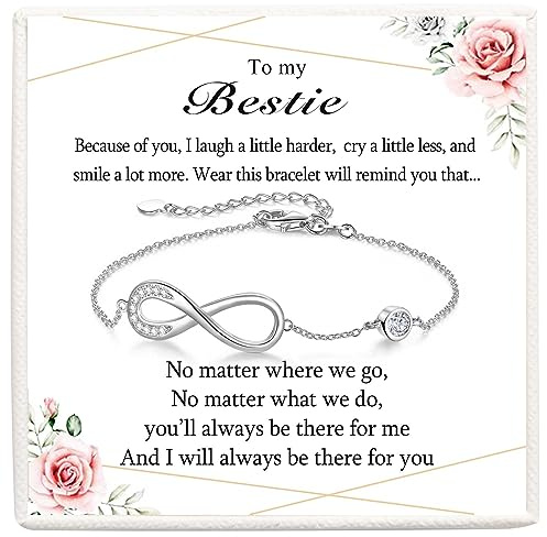 KORAS Friendship Gifts for Women, Bestie Bracelet Sterling Silver Infinity Best Friend Bracelet Gifts for Girls, Jewellery Presents for Besties Friends on Birthday Christmas Graduation