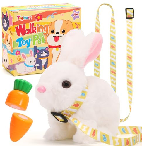 Tagitary Plush Toys Electronic Toy with Sounds,Wiggling Ears,Twitching Mouth and Nose, Interactive Rabbit Toy for Kids with Leash,Easter Christmas Birthday Gift for Toddlers Kids
