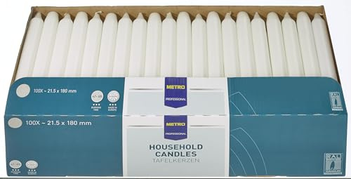 METRO Professional Tafelkerzen, Paraffin, 2.15 x 18 cm, ca. 6 Std., weiß, 100 Stück