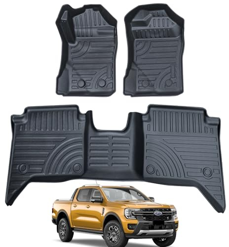 JHCHAN 3D Auto Fußmatten für Ford Ranger 2023-2026 T9, Passgenaue TPE Allwetter Fußmatten Set mit hoher Rand, rutschfest geruchlos, Waschbar Schwarz (Linkslenker Doppelkabine)