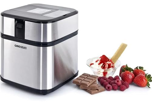 Syntrox Edelstahl Eismaschine Jinoria Speiseeismaschine Eiscreme Maschine, mit Timerfunktion. 12W, Speiseeis schnell und einfach zuhause herstellen