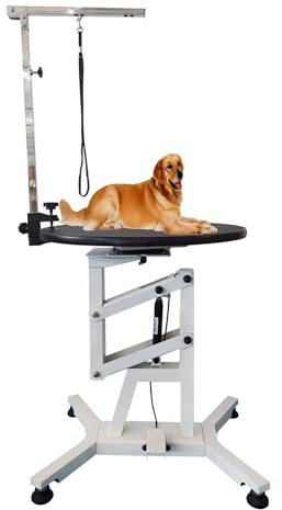 XNZJHPP Hydraulischer runder Pflegetisch für kleine/mittelgroße Hunde, höhenverstellbare Pet Beauty-Tischplatte mit Klemme für Pomeranian Schnauzer Bichon