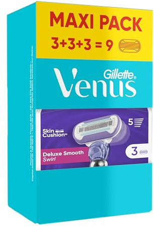 Gillette Venus Deluxe Smooth Swirl Lot De 3X3 Lames De Rechange Pour Femme, Recharges Avec 5 Lames Pour Un Rasage De Près, Avec Un Ruban Hydratant Pour Protéger La Peau Sensible