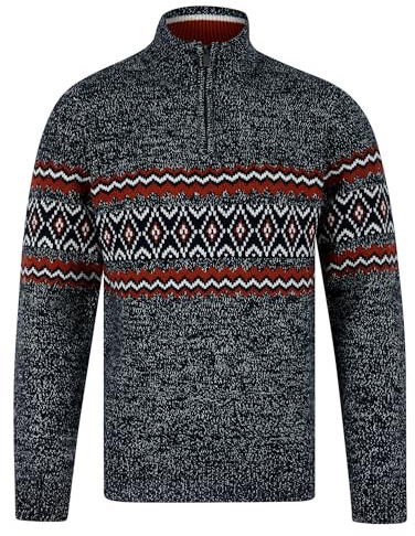 Tokyo Laundry Men's Quarter Zip Nordic Fair Isle Knit Funnel Neck Jumper