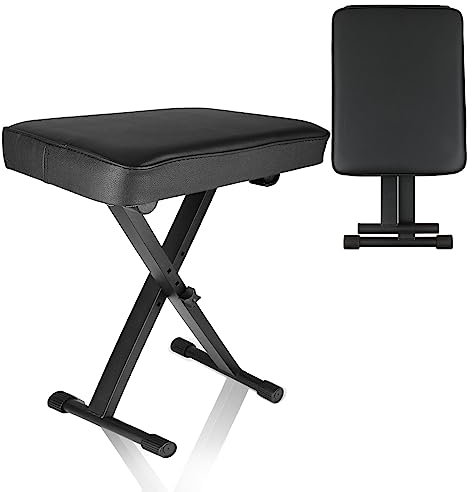 ASelected Piano Stool Folding Black Music Piano Stool 6Cm Padded Comfortable Folding Piano Bench X-Style Padded Folding Piano Bench for Electronic Digital Keyboards Pianos