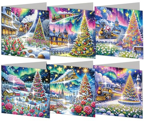 Demiawaking DIY 5D Diamond Painting Weihnachtskarten mit Umschlag, 5D Diamant Malerei Grußkarten Weihnachten Karten Geburtstag Karten Diamant Painting Geschenkkarten Weihnachtsdeko (D)