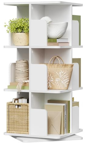 EUGAD Estantería Giratoria, Librería con 12 Compartimentos de 3 Niveles, Estantería de Pie para Salón Estudio y Oficina, 40x40x94,5 cm, Blanco