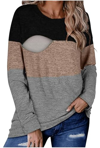 Premamá Tops Camisas de Lactancia Materna de Manga Larga para Mujeres cómodo Camiseta Patchwork Ropa Premamá de Enfermería Basic Primavera Verano Algodón Regalo Durante el Embarazo