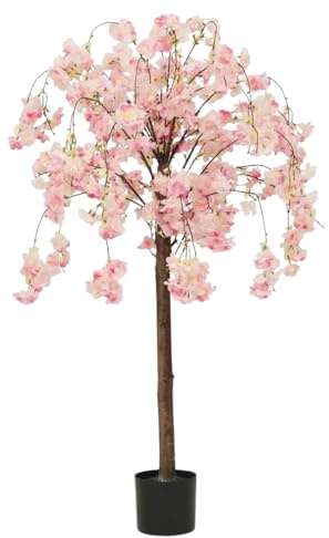 Ligne Déco - Cerisier Artificiel Retombant Rose 110cm | Plante Artificielle Pot Plastique Noir Intérieur Imitation Terre | Decoration Maison Élégante et Réaliste | Fausse Plante Cerisier Interieur