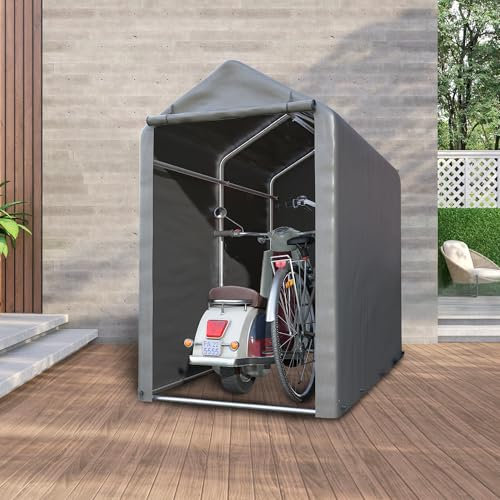 Jaxilyn Garage per biciclette, 187 x 100 x 160 cm, resistente alle intemperie, con protezione UV, tenda per biciclette, mobili da giardino e attrezzi, grigio chiaro