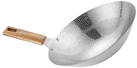 Homoyoyo Padella Wok in Acciaio 24 Cm Con Manico in Legno Resistente Al Calore Wok Portatile Multifunzione Per Cucina Casalinga e Ristoranti Per Friggere e Stufare