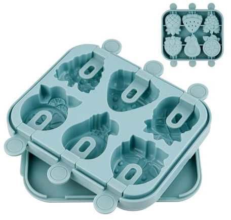 FRUHLING Moldes de silicona para helados de frutas, moldes para helados de agua, sin BPA, molde para hacer cubitos de hielo, con palitos para yogur, zumo, batidos (azul)