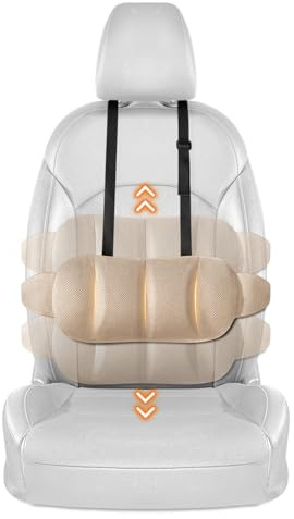 GGW Höhenverstellbares Lendenkissen Auto & Bürostuhl - Ergonomische Lordosenstütze mit Memory-Schaum, Anatomisches Rückenkissen für Autositz/Office Chair, Atmungsaktive Sitzauflage (Beige)