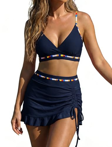 OUSIMEN Damen Bikini Badeanzug Set Sexy Badeanzug Bademode Hohe Taille Farbblock Zweiteiliger Kordelzug Badeanzüge Bikinis für Frauen