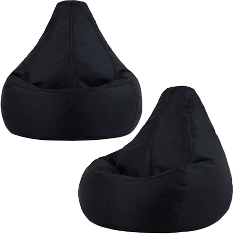 Bean Bag Bazaar Dalton Outdoor Bean Bag, Black, 2 Pack, Garden Chair, Water Resistant Fabric, Gaming Beanbag with Filling Included, Balcony Chair, Garden Seat, Outdoor Seating