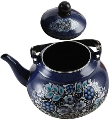 Toyvian Bouilloire Cuisinière En Émail 2,5l Théière Vintage Bleue Poignée Anti-brûlure Grosse Capacité Portable Cuisine, Camping Et Préparation De Thé