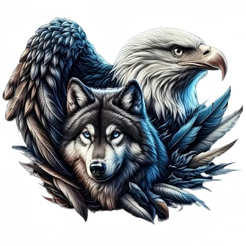 Pegatinas de piel de águila y lobo, adecuadas para portátiles, tazas, ventanas, arte de pared, coches (14 x 13 cm, azul mar)