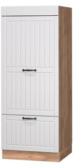 Vicco Vorratsschrank Fame-Line, Weiß Landhaus/Goldkraft Eiche 60 cm | MDF-Front · Metall-Vollauszüge · Höhenverstellbare Füße · Metallgriffe · ✓ Frei kombinierbar