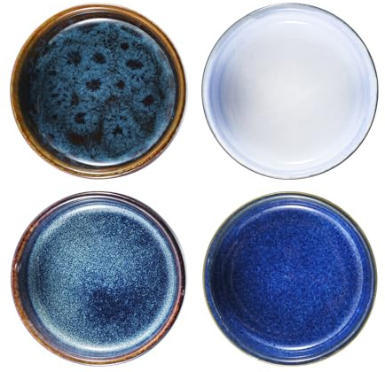 Mosuji 3.35 Inch Ceramic Soy Sauce Dish，Soy Sauce Dipping Bowl, Pack of 4