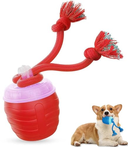 comepew Interaktives Hundespielzeug, 2025 Neu Smart Automatisch Rollender Ball mit 3 Modi HundegeBell Bluetooth, Hundespielzeug Mit Schnur Katzenspielzeug Elektrisch 360° Interactive Dog Toys (Rot)