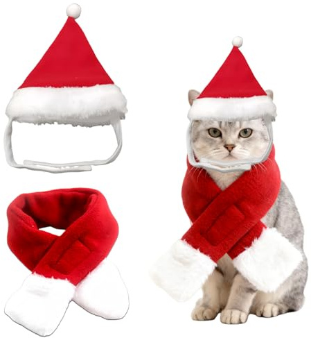 Katzen Weihnachtskostüm,Katzen Weihnachten Kostüm WeihnachtsmüTze Und Schal,Haustier Kleidung Schal Weihnachts,Christmas Cat Mütze,Kleine Haustiere,Klein Costume Deko,KatzenkostüM Kostüme
