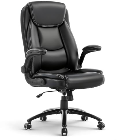 COLAMY Bürostuhl Ergonomisch, Ergonomischer Büro 360° Drehstuhl für Office, Chefsessel Stuhl mit Hochklappbaren Armlehnen, Verstellbarer Rückenlehne, Höhe & Kippspannung, 136KG Kapazität, Schwarz