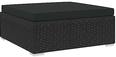 Mandloder Modularer PE-Rattan Fußhocker Schwarz mit Kissen, 70x70x26 cm, Wetterfest für Balkon Terrasse Garten, Flexibles Outdoor Möbelstück