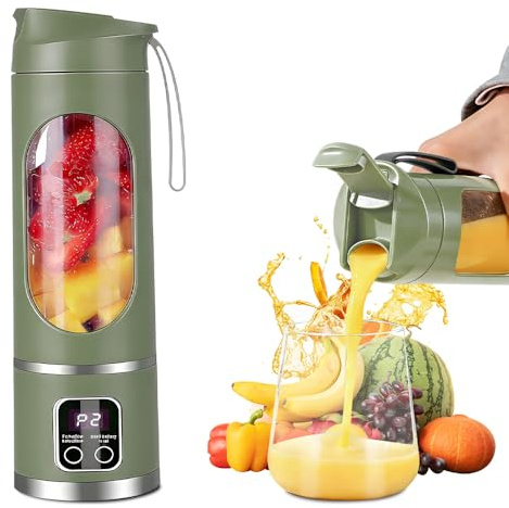 Mixeur Smoothie Portable 450 ML, SGZIOO Blender Portable Smoothie, Rechargeable Mini Blender smoothie avec 12 Lames, Écran LED, pour la Préparation de Milk-Shakes, jus de Fruits, Smoothies, Vert
